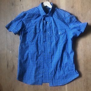 Banana Republic Blue Checked SS Button Up — L